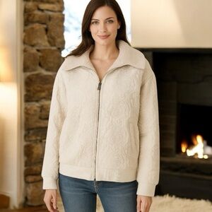 Sweet Rain Cream Rose Embroidered Fleece Jacket Size 2XL XXL